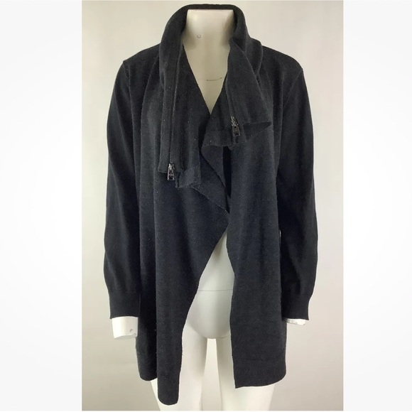 AllSaints Womens Sz M 100% Wool Sweatshirt Cardigan Black Zipper Detail - Picture 1 of 8